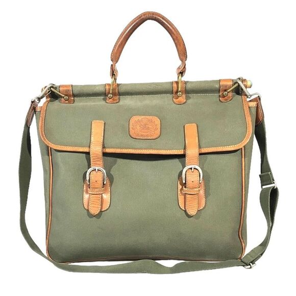BURBERRYS Canvas Messenger Bag With Top Handle and Adjustable Leather Straps - Picture 1 of 11